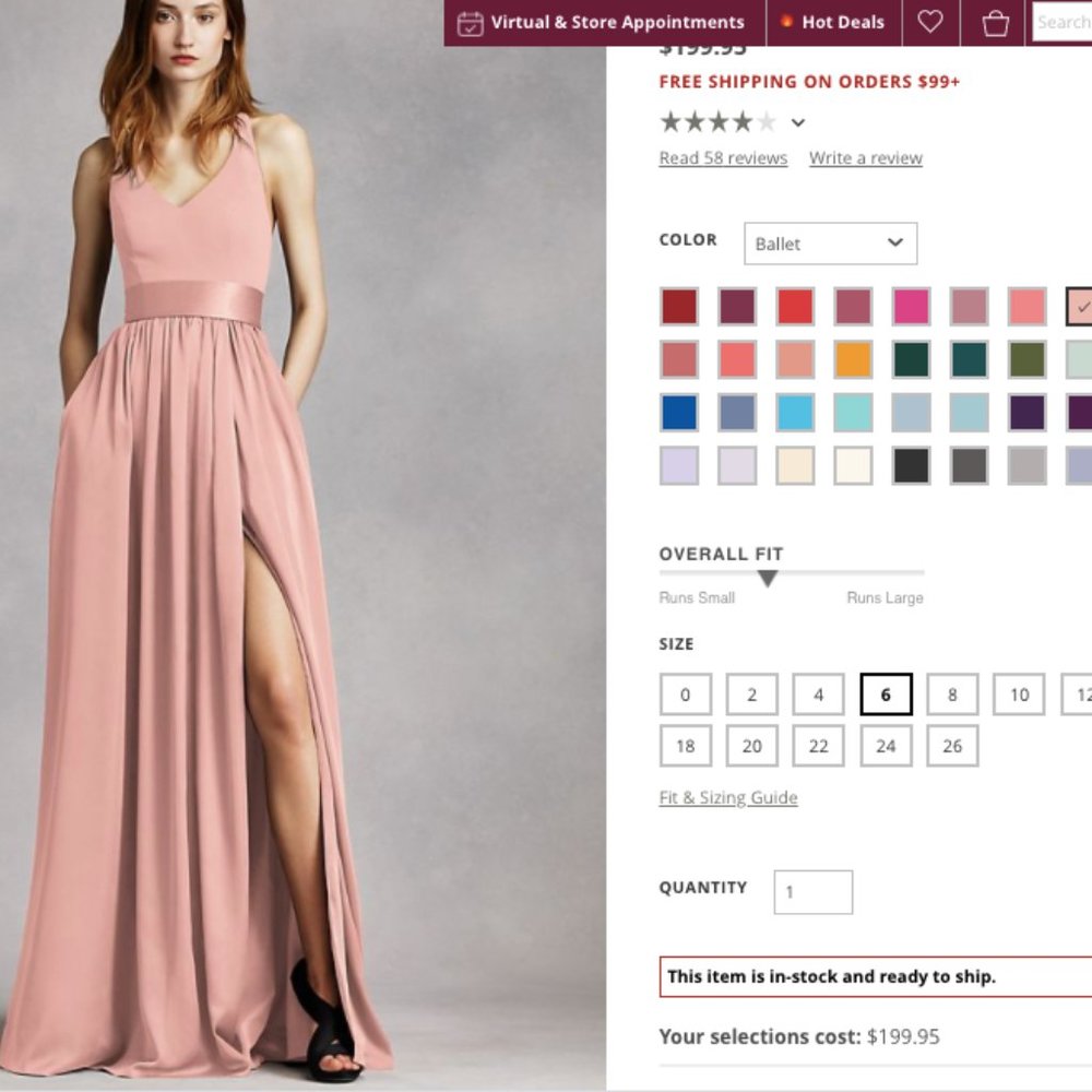 Vera Wang Bridesmaid V Neck Halter Gown with Sash